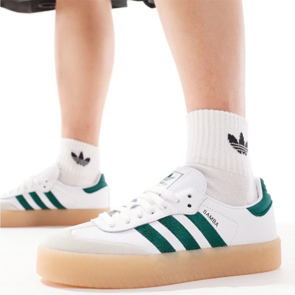 Adidas Samba White and Green Shoes Size 8.5